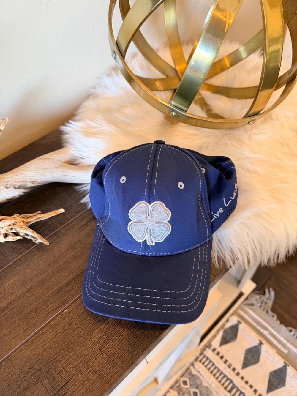 Black Clover Memory Fit Golf Hat S/M Blue Cap Embroidered Live Lucky